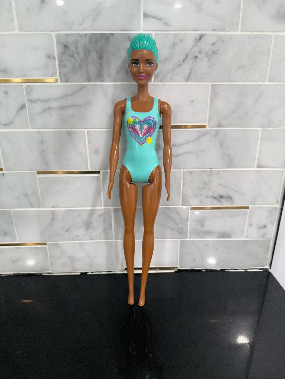 Barbie 2020 Mattel Color Reveal Totally Denim Turquoise Fashion Doll Hearts Swim
